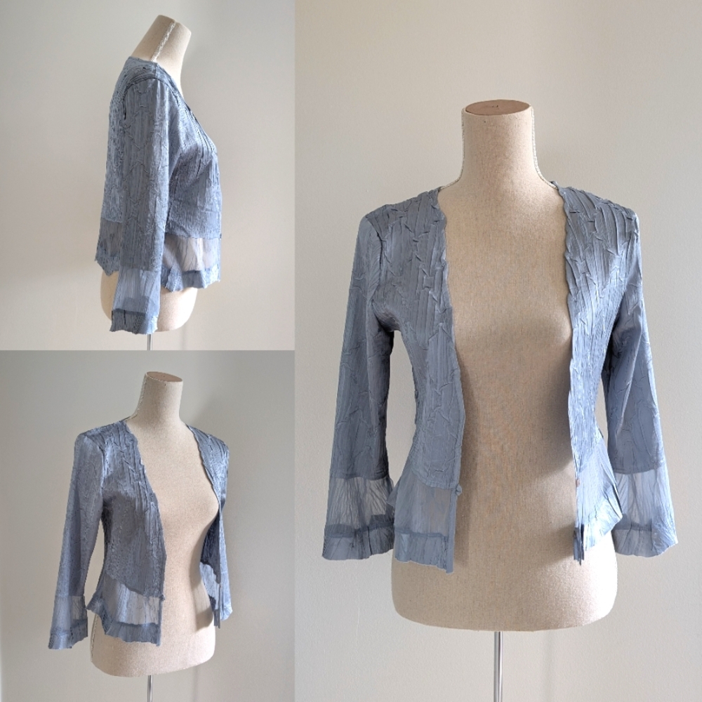 Komarov Pleated Sheer Panel Jacket In Light Blue